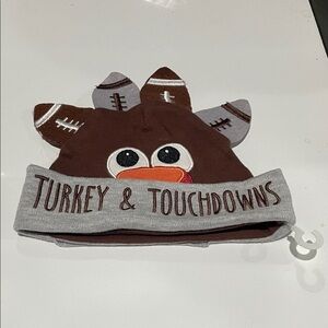 Turkey & Touchdowns Brown and Gray Baby Hat 0-6 Baby Essentials Thanksgiving New